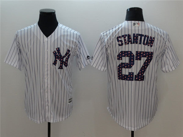Custom Fan-Made Giancarlo Stanton Stars Stripes New York Yankees #27 White 2018 Baseball Jersey