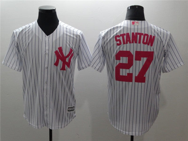 Custom Fan-Made Giancarlo Stanton Pink New York Yankees #27 White Baseball Jersey