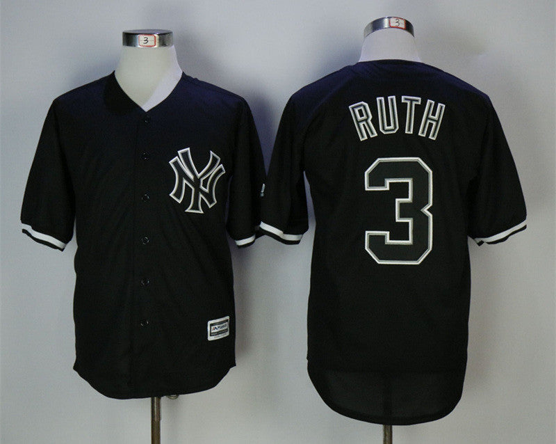 Custom Fan-Made Babe Ruth New York Yankees #3 Black Baseball Jersey