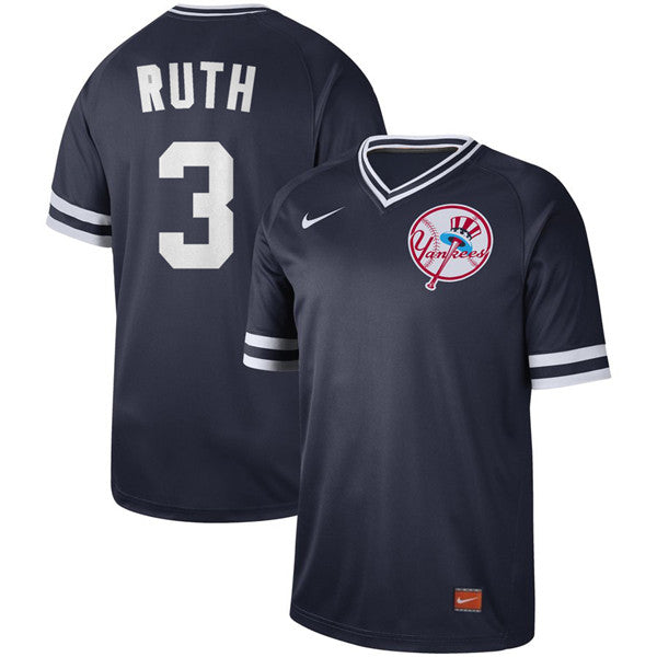 Custom Fan-Made Babe Ruth New York Yankees #3 Blue Throwback Baseball Jersey