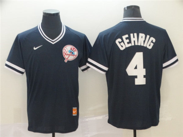 Custom Fan-Made Lou Gehrig New York Yankees #4 Blue Throwback Baseball Jersey