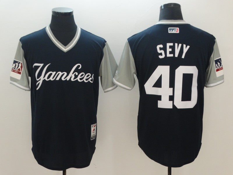 Custom Fan-Made Luis Severino Sevy New York Yankees #40 Navy 2018 Baseball Jersey