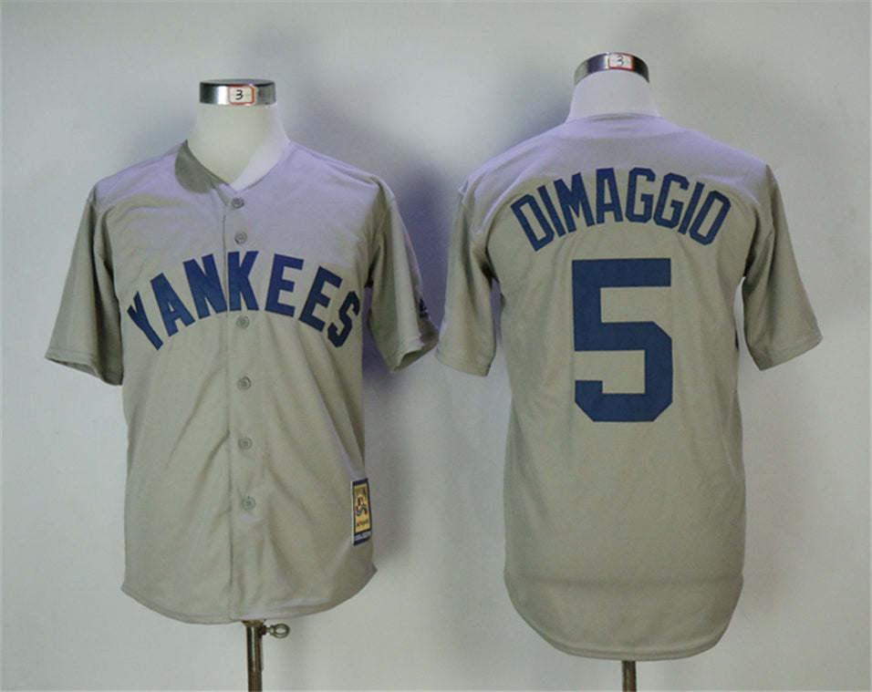 Custom Fan-Made Joe Dimaggio New York Yankees #5 Grey Throwback Baseball Jersey