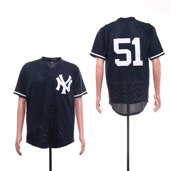 Custom Fan-Made Bernie Williams BP New York Yankees #51 Navy Baseball Jersey