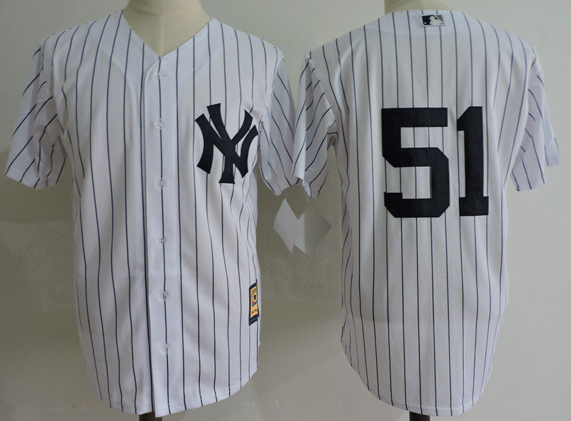 Custom Fan-Made Bernie Williams New York Yankees #51 White Throwback Baseball Jersey