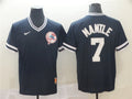 Custom Fan-Made Mickey Mantle New York Yankees #7 Blue Throwback Baseball Jersey
