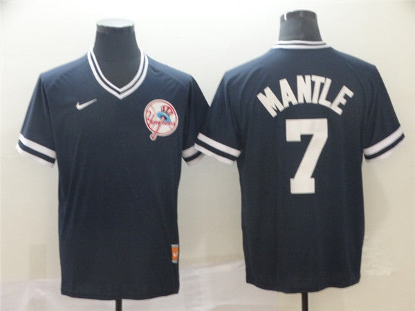 Custom Fan-Made Mickey Mantle New York Yankees #7 Blue Throwback Baseball Jersey
