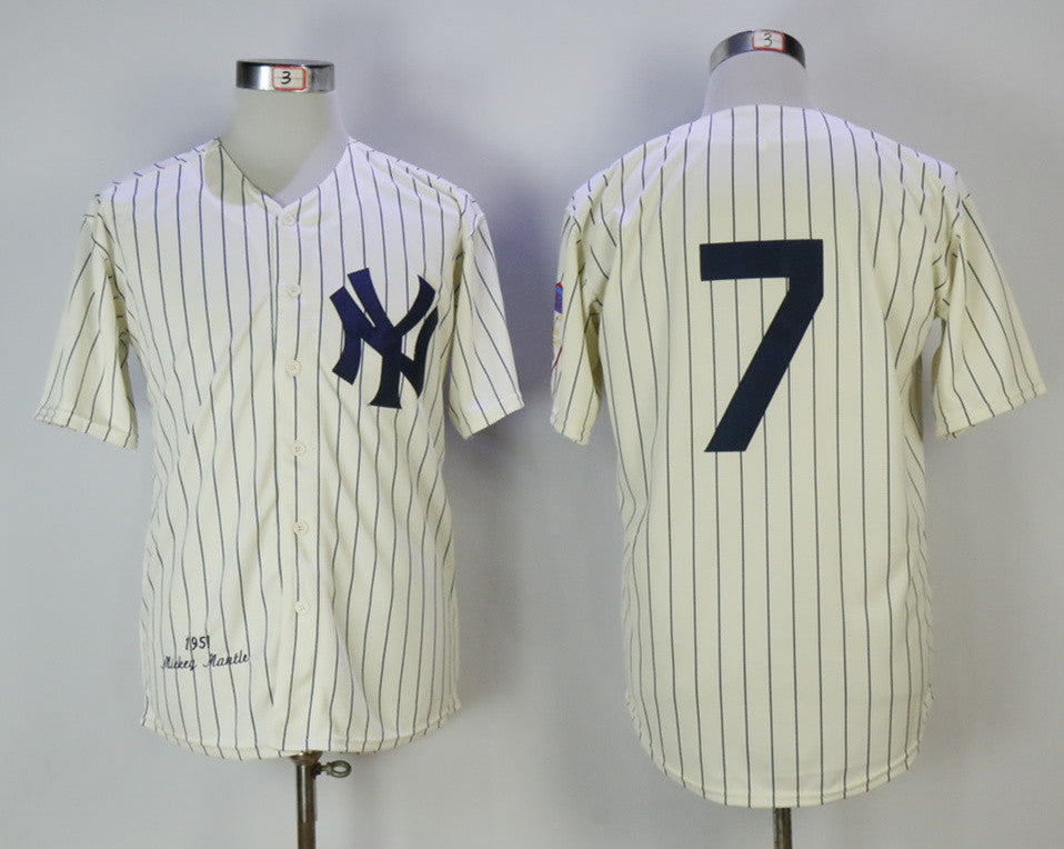Custom Fan-Made Mickey Mantle New York Yankees #7 1951 Baseball Jersey