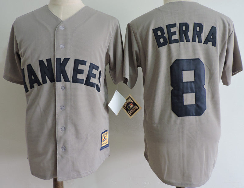 Custom Fan-Made Yogi Berra New York Yankees #8 Grey Baseball Jersey