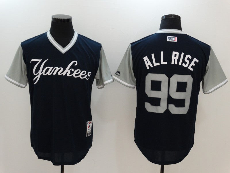 Custom Fan-Made Aaron Judge Rise New York Yankees #99 Navy 2017 Baseball Jersey