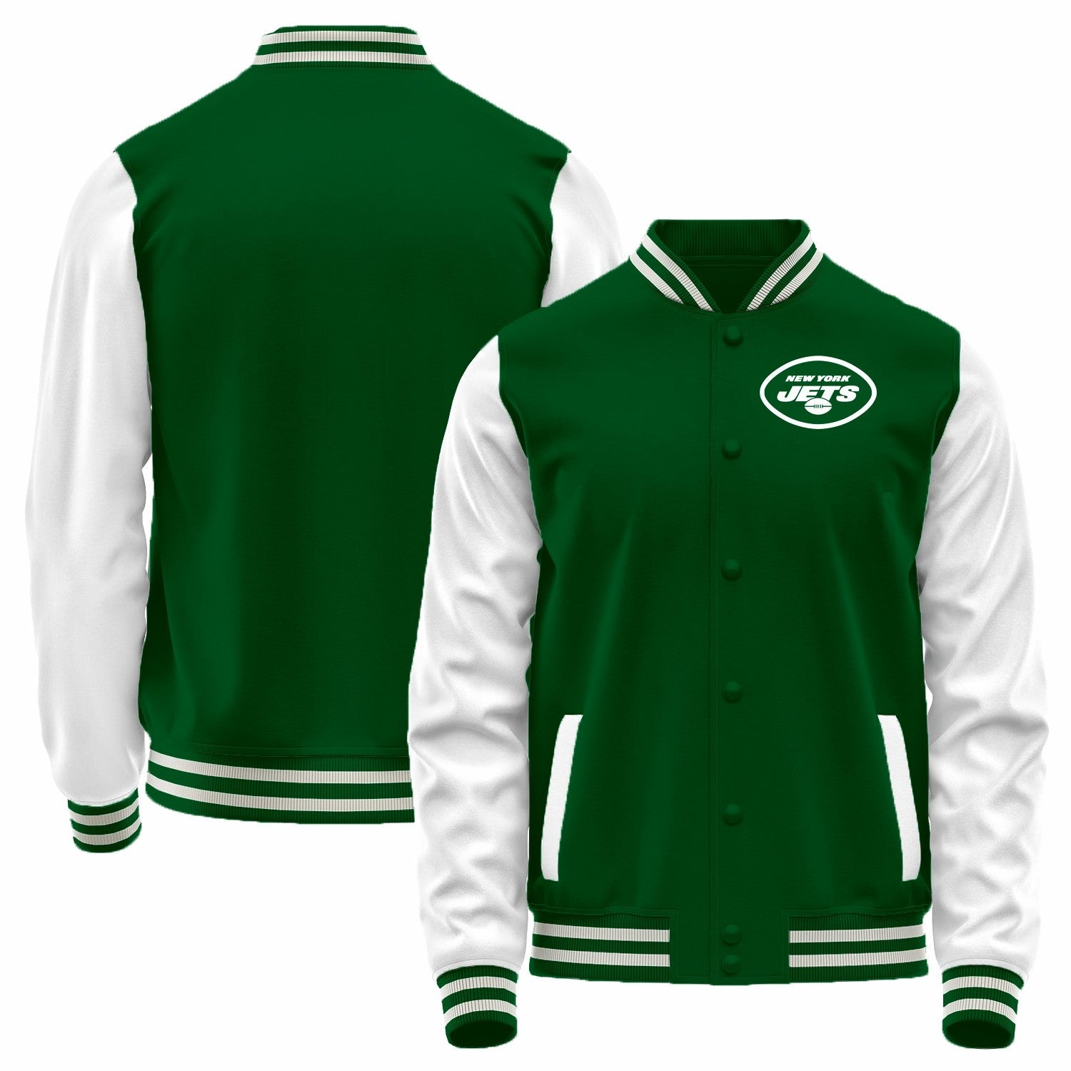 Custom NY.Jets Green-White Bomber Full-Snap Varsity Letterman Jacket