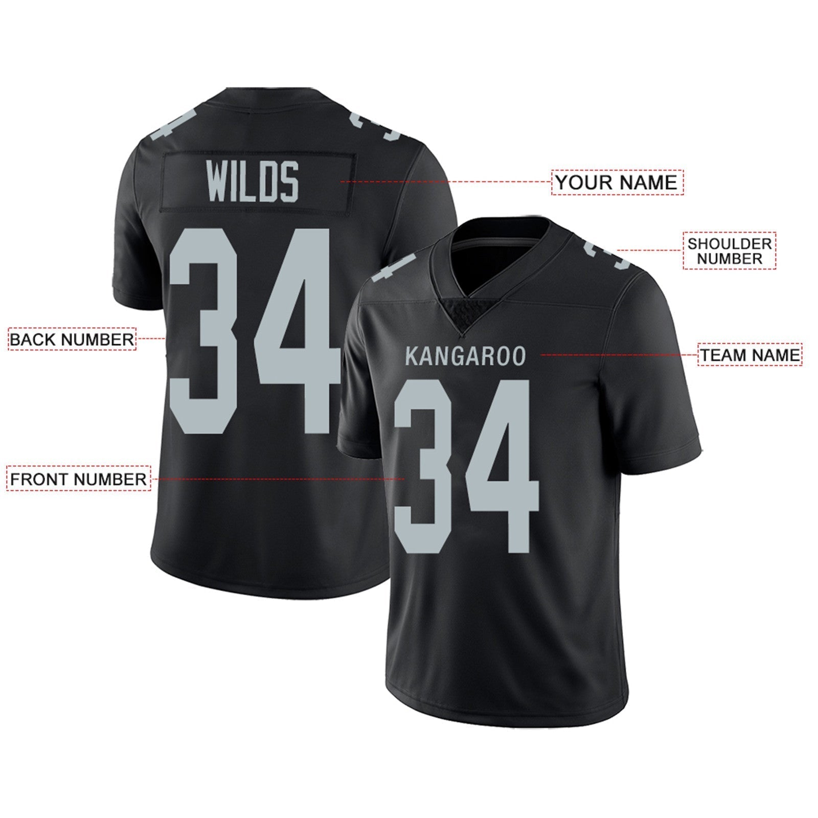 Custom black football jersey back view | GameDay Jerseys