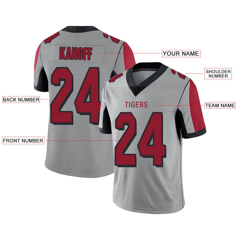 Custom grey football jersey front view | GameDay Jerseys