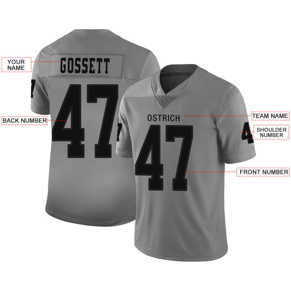 Custom grey football jersey front view | GameDay Jerseys
