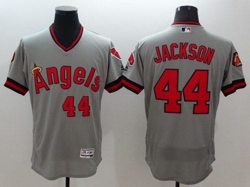 Custom Fan-Made Reggie Jackson Cooperstown Los Angeles Angels #44 Grey Baseball Jersey