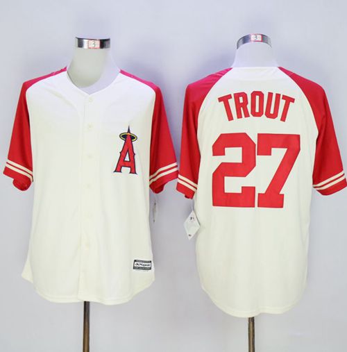 Custom Fan-Made Mike Trout Cream/Red Exclusive Los Angeles Angels #27 Baseball Jersey