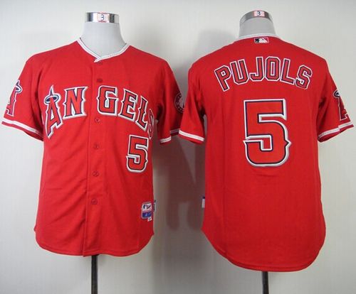 Custom Fan-Made Albert Pujols Los Angeles Angels #5 Red Baseball Jersey