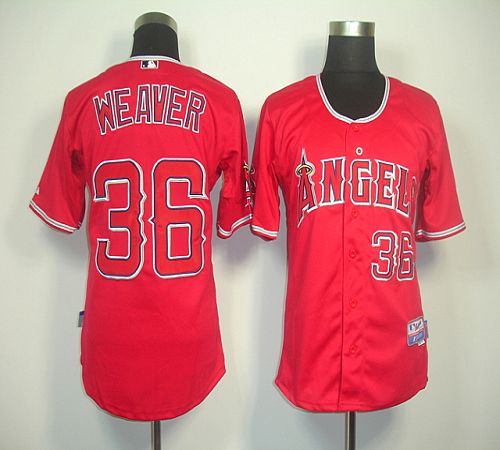 Custom Fan-Made Weaver Jered Los Angeles Angels #36 Red Baseball Jersey