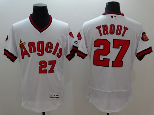 Custom Fan-Made Mike Trout Cooperstown Los Angeles Angels #27 White Baseball Jersey