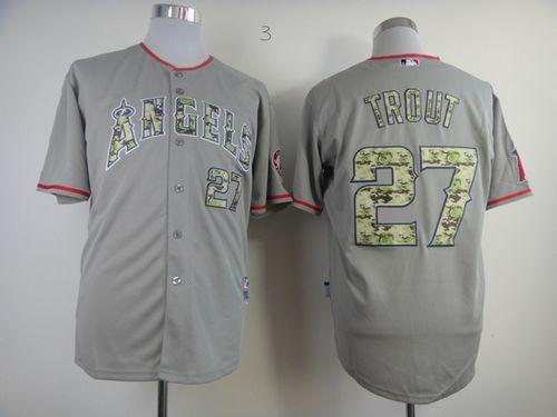 Custom Fan-Made Mike Trout Los Angeles Angels #27 Grey USMC Baseball Jersey