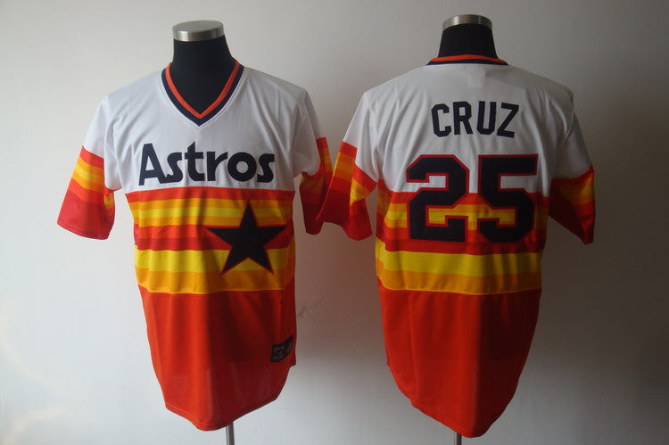 Custom Fan-Made Jose Cruz White/Orange Houston Astros #25 Throwback Baseball Jersey