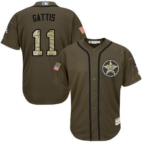 Custom Fan-Made Evan Gattis Houston Astros #11 Green Service Edition Baseball Jersey