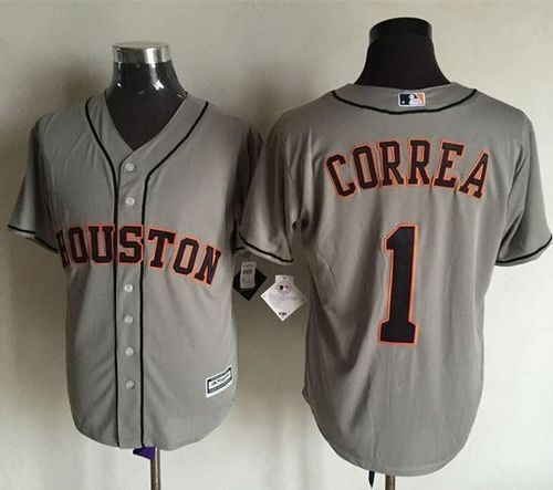 Custom Fan-Made Carlos Correa Houston Astros #1 Grey Baseball Jersey