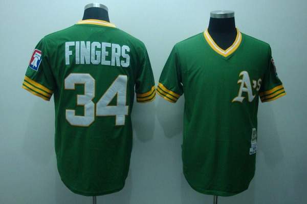 Custom Fan-Made Rollie Fingers Oakland Athletics #34 Green Throwback Baseball Jersey