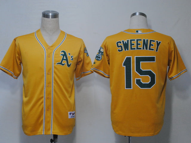 Custom Fan-Made Ryan Sweeney Oakland Athletics #15 Yellow Baseball Jersey