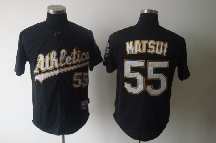 Custom Fan-Made Hideki Matsui Oakland Athletics #55 Black Baseball Jersey