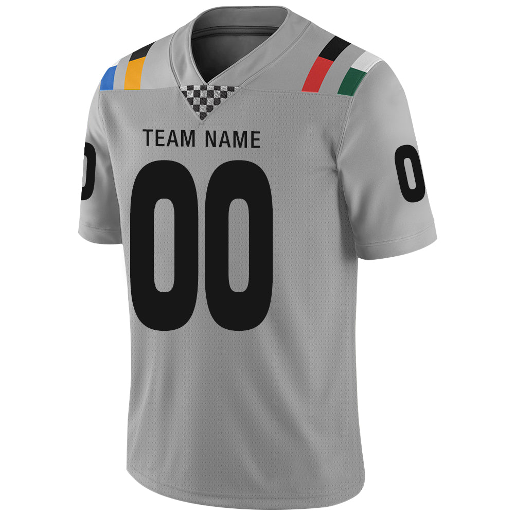 Custom grey football jersey detail | GameDay Jerseys