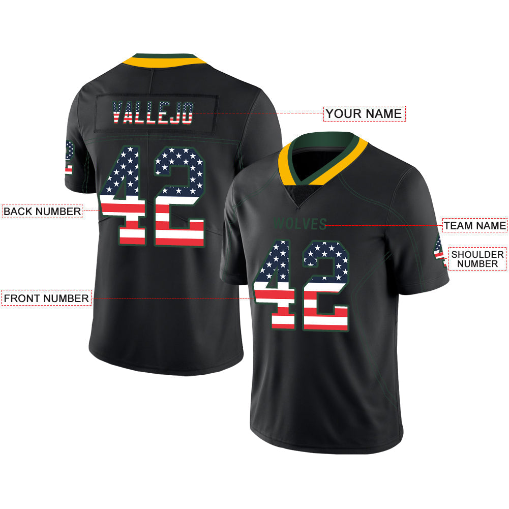 Custom black football jersey front view | GameDay Jerseys
