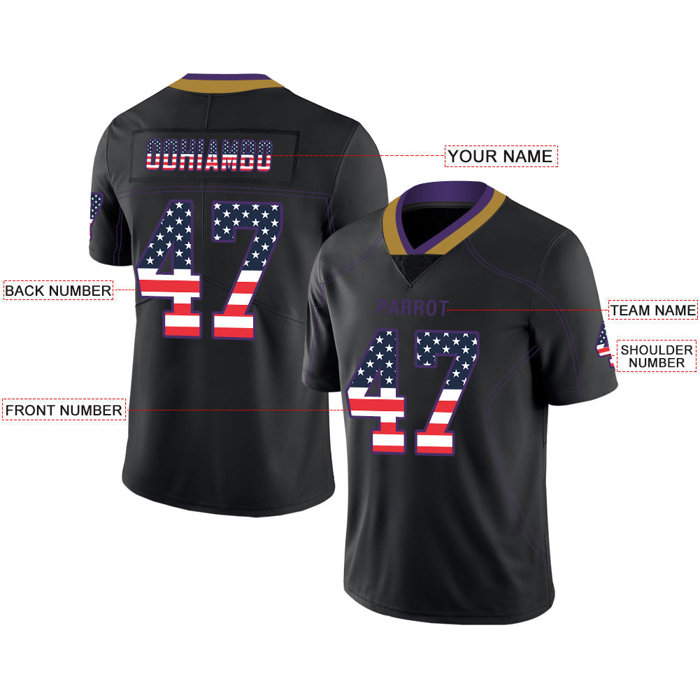 Custom black football jersey front view | GameDay Jerseys