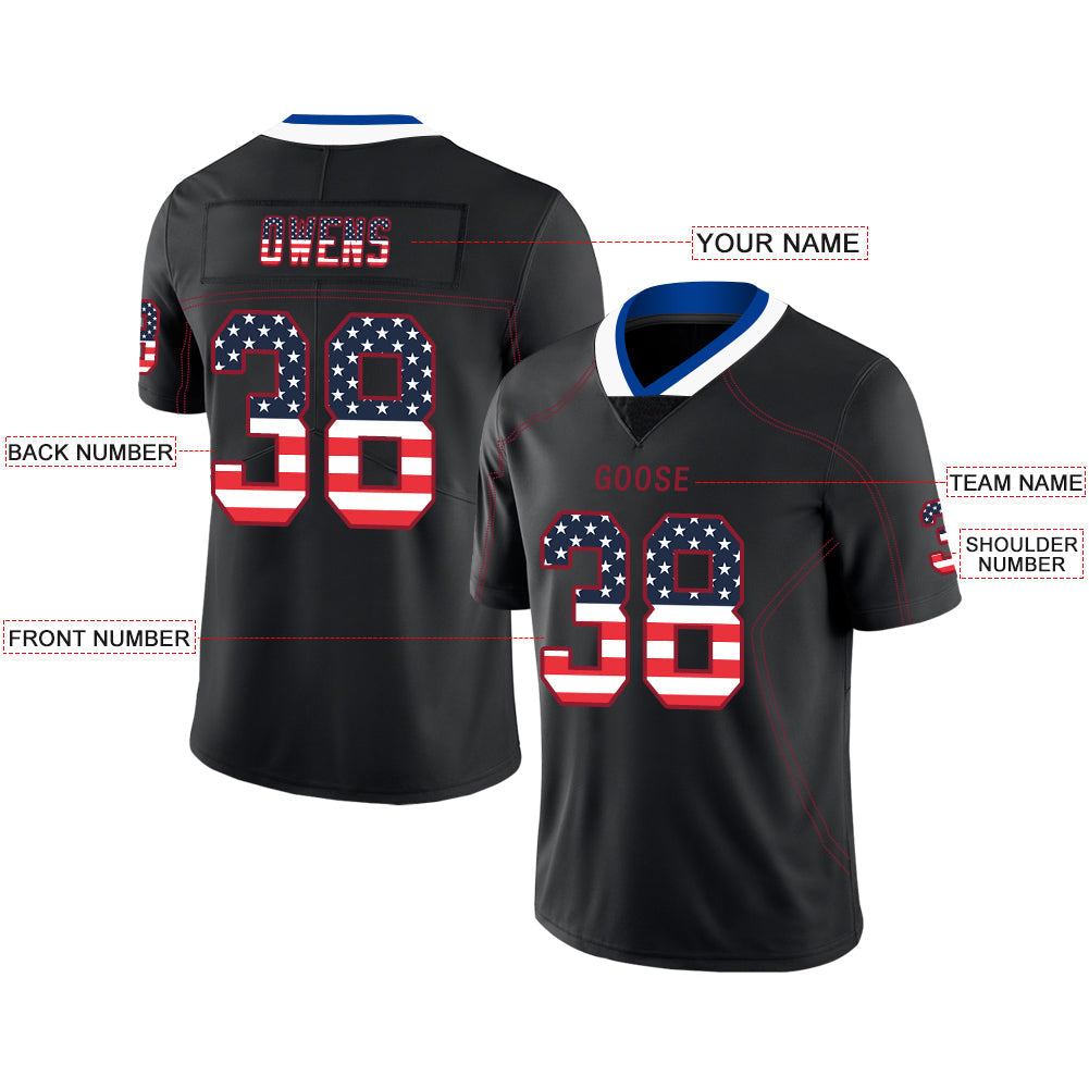 Custom black football jersey front view | GameDay Jerseys