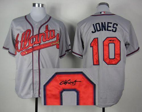Custom Fan-Made Chipper Jones Autographed Atlanta Braves #10 Grey Baseball Jersey
