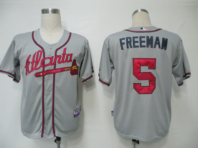 Custom Fan-Made Freddie Freeman Atlanta Braves #5 Grey Baseball Jersey