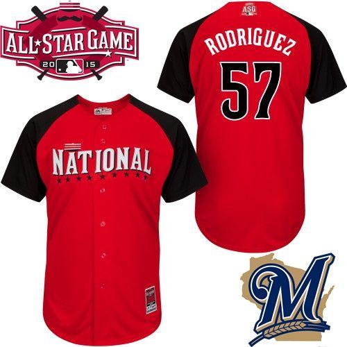 Custom Fan-Made Francisco Rodriguez Milwaukee Brewers #57 Red 2015 All-Star Edition Baseball Jersey