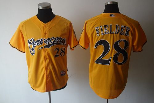 Custom Fan-Made Prince Fielder Cerveceros Milwaukee Brewers #28 Yellow Baseball Jersey