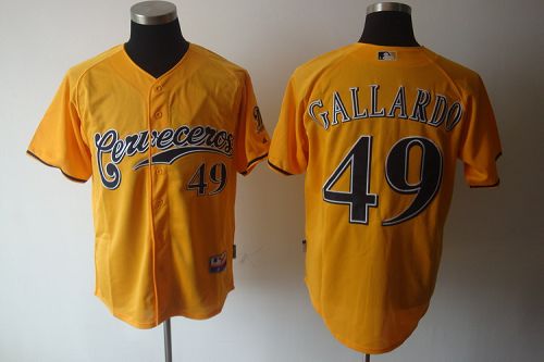 Custom Fan-Made Yovani Gallardo Cerveceros Milwaukee Brewers #49 Yellow Baseball Jersey