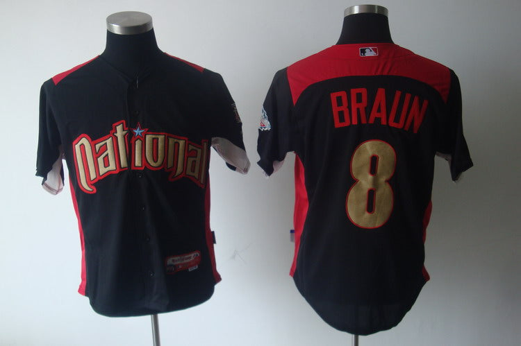 Custom Fan-Made Ryan Braun Nation BP Milwaukee Brewers #8 Black 2011 All-Star Edition Baseball Jersey
