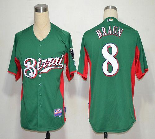 Custom Fan-Made Ryan Braun Birrai Milwaukee Brewers #8 Green Baseball Jersey