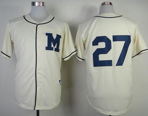 Custom Fan-Made Carlos Gomez Milwaukee Brewers #27 1913 Throwback Turn Back Clock Edition Baseball Jersey