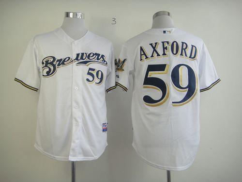 Custom Fan-Made John Axford Milwaukee Brewers #59 White Baseball Jersey