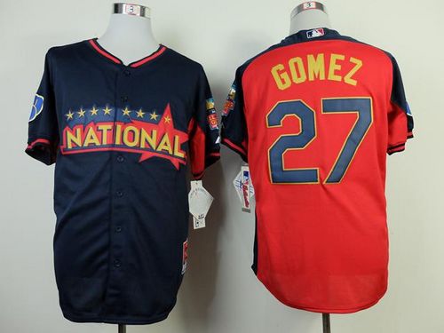 Custom Fan-Made Carlos Gomez Navy/Red BP Milwaukee Brewers #27 2014 All-Star Edition Baseball Jersey