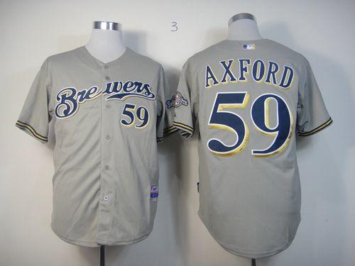 Custom Fan-Made John Axford Milwaukee Brewers #59 Grey Baseball Jersey