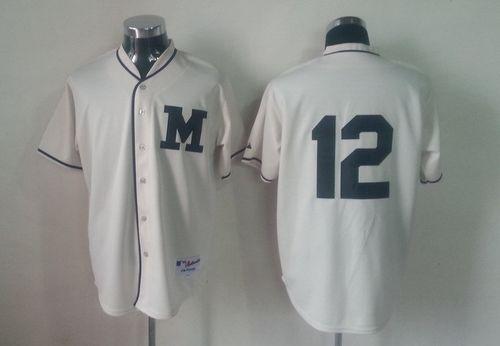 Custom Fan-Made Martin Maldonado Milwaukee Brewers #12 1913 Throwback Turn Back Clock Edition Baseball Jersey