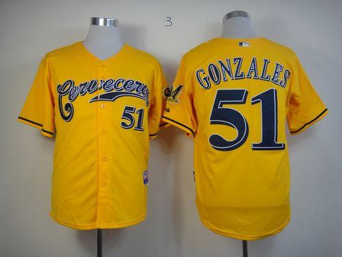 Custom Fan-Made Michael Gonzalez Cerveceros Milwaukee Brewers #51 Yellow Baseball Jersey