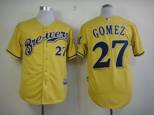 Custom Fan-Made Carlos Gomez Milwaukee Brewers #27 Yellow Baseball Jersey
