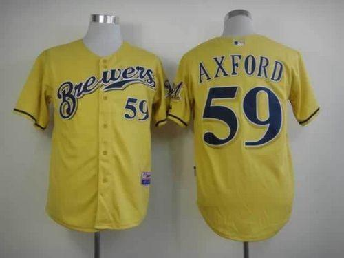 Custom Fan-Made John Axford Milwaukee Brewers #59 Yellow Baseball Jersey