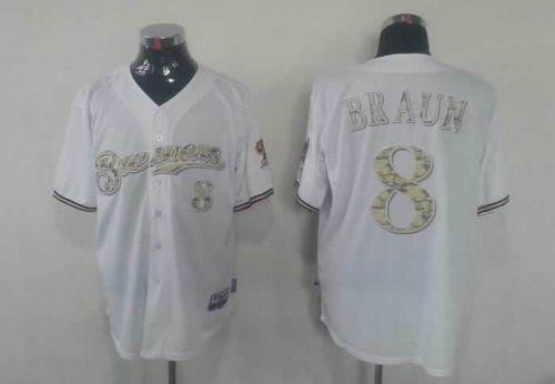 Custom Fan-Made Ryan Braun Milwaukee Brewers #8 White USMC Baseball Jersey